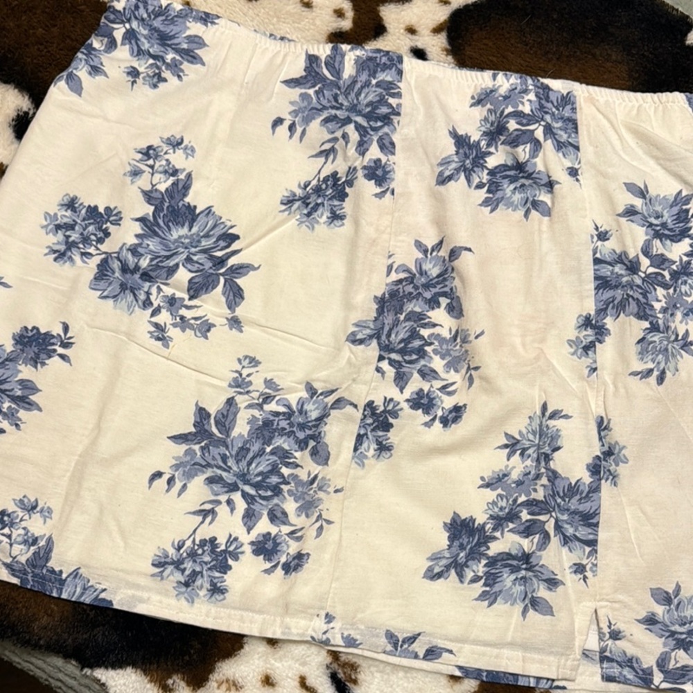 Cream Skirt with Blue Floral Design